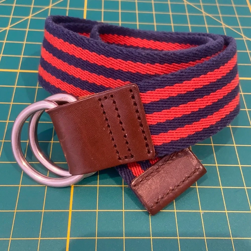 Hanna Andersson Navy and Red Striped D Ring Boys Belt 31” Size Small Medium